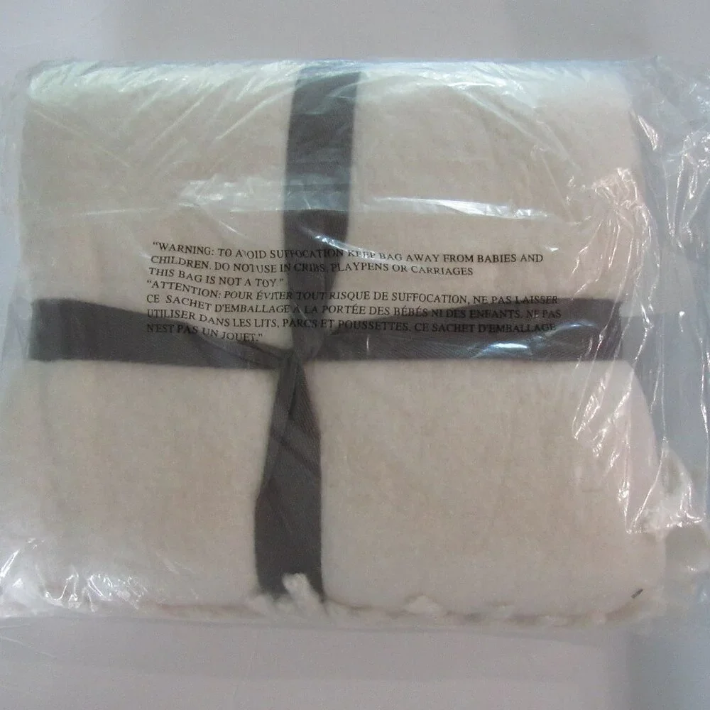 NWT West Elm Just For You Metallic Border Fringe Throw Blanket 50 X 70” Ivory